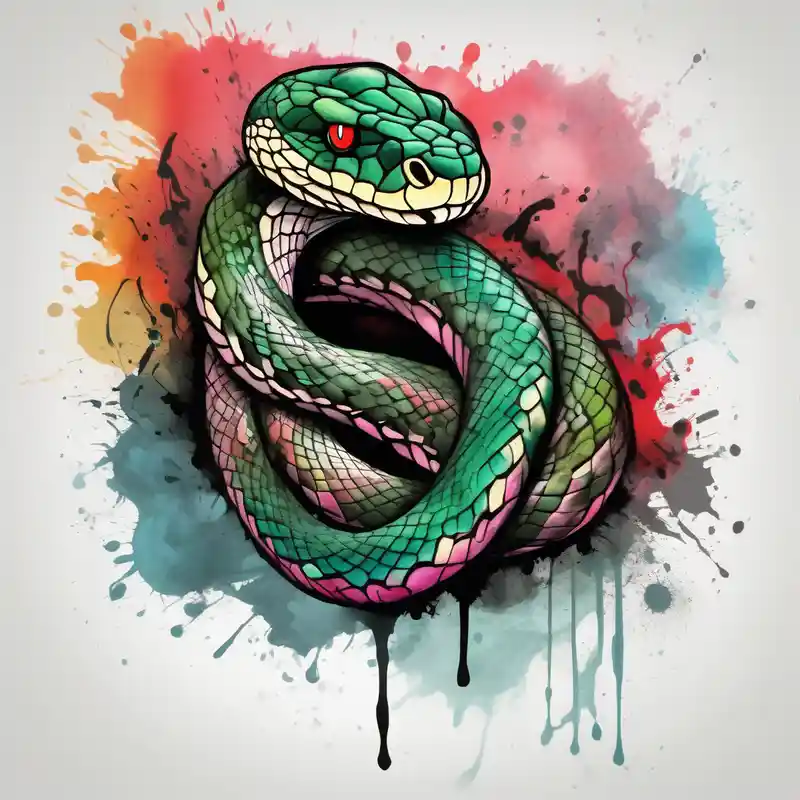 watercolor style Signification du tatouage de serpent en 2025 &Générer gratuitement about Dangerous Big Snake back Tattoo hello kitty tattoo and Dangerous Big Snake back Tattoo hello kitty tattoo